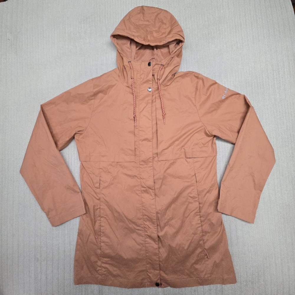 Columbia Pardon My Trench Rain Jacket Womens Medium Orange Windbreaker Full Zip
